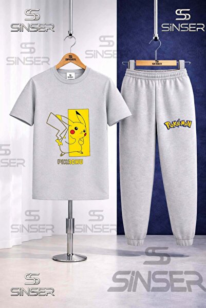 SS SİNSER Children's Pikhacu in Half Square Printed T-Shirt Tracksuit Set