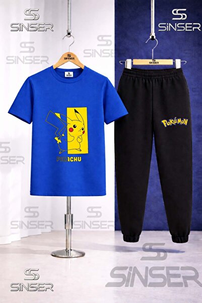 SS SİNSER Children's Pikhacu in Half Square Printed T-Shirt Tracksuit Set