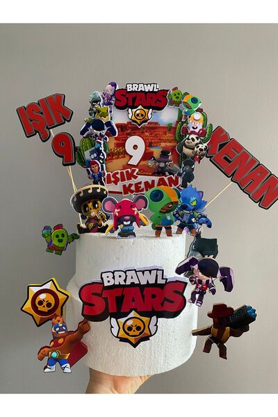 nerisdesign Brawl Stars Temalı Doğum Günü Pasta Topper Seti - 3 Boyutlu Karak...