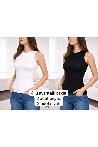 BYUSLU 4 ADET Kadın Likralı Sıfır Kollu Atlet Badi ELİT
