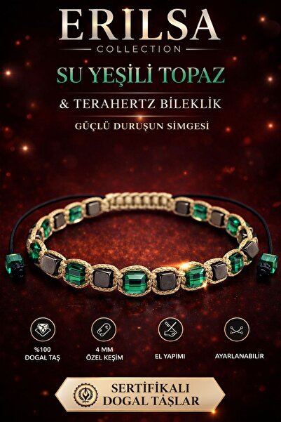 Erilsa Certified Aqua Green Topaz Terahertz Bracelet - 4 mm Cube Cut - Natura...