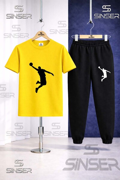 SS SİNSER Children's Basket Man Black Printed T-Shirt Tracksuit Set