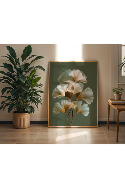 Tuba Decor Tablou dintr-o singură bucată cu ramă din lemn, frunză de gingko