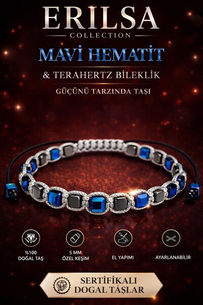 Erilsa Certified Blue Hematite Terahertz Bracelet - 5 mm Cube Cut – Natural S...