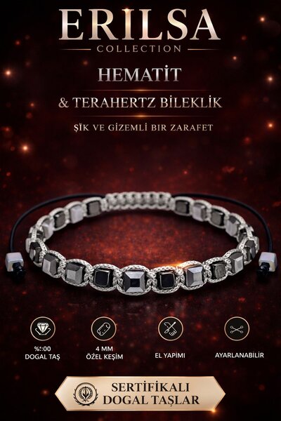 Erilsa Certified Hematite Terahertz Bracelet - 4 mm Cube Cut Natural Stone Ha...