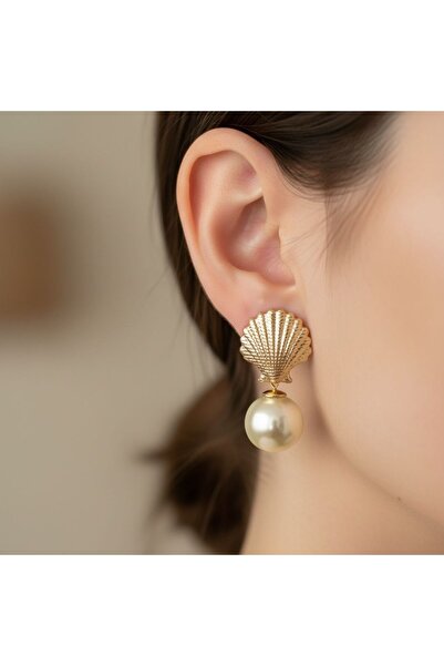 Ahsen Shine Pearl Detailed Gold Color Shell Earrings – the Meeting of Eleganc...