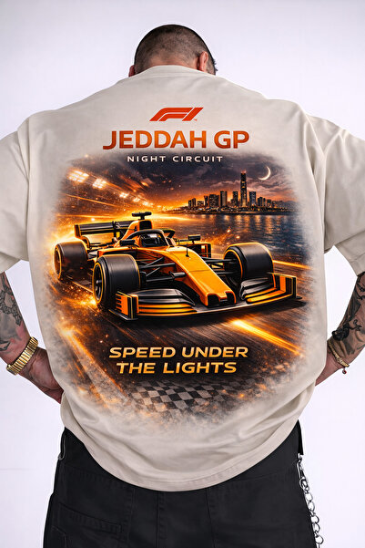 LAND MODA Unisex Jeddah GP Night Circuit Μπλουζάκι με στάμπα μπροστά και πίσω...