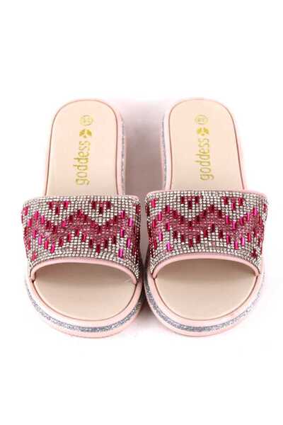 mm Women's slippers decorated with stones 870-MOTIV-PINK