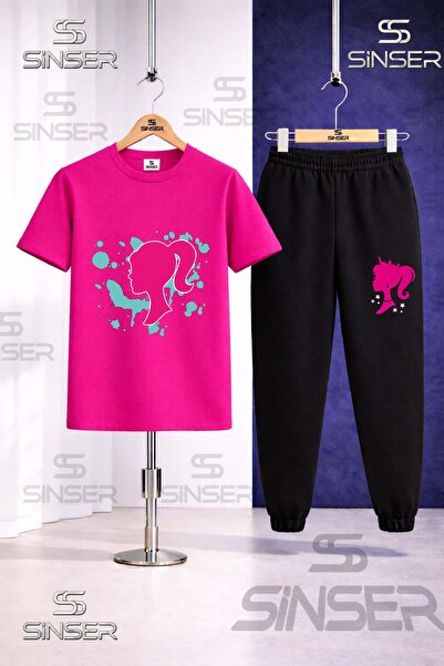 SS SİNSER Children's Brbia Head Turquoise Painted Printed T-Shirt Tracksuit Set