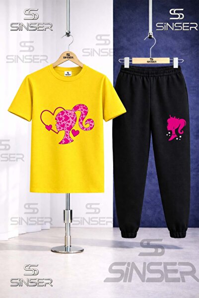 SS SİNSER Children's Brbia Head Heart Pattern Printed T-Shirt Tracksuit Set
