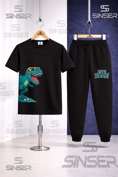 SS SİNSER Παιδικό σετ φόρμας με μπλουζάκι με στάμπα DINOSAUR GLASSES GREEN SIDE