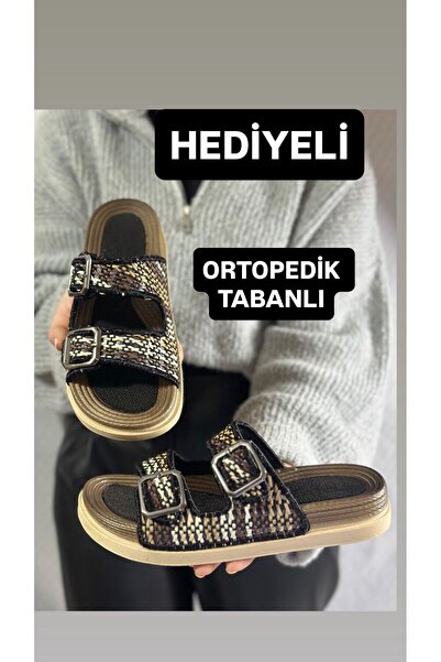 KAYGISIZ AYAKKABI Women's Black Anatomical Sole Comfortable Orthopedic Home O...