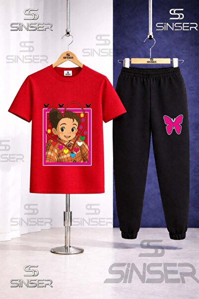 SS SİNSER طقم تي شيرت رياضي مطبوع عليه CRN GIRL HEART للأطفال