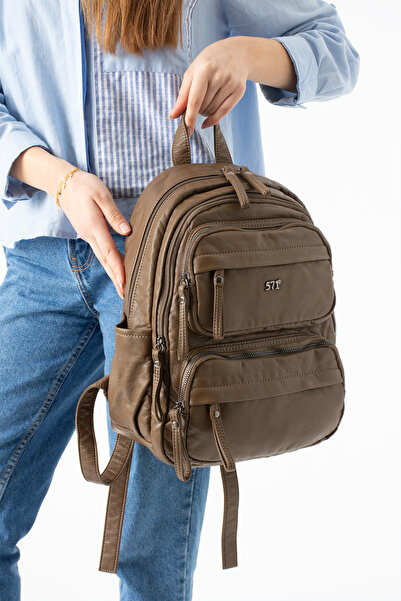 KIRASE 571 Imported Washed Leather Lined Detailed Multi-Pocket Adjustable Str...