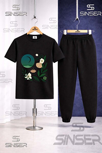 SS SİNSER Παιδικό Σετ Φόρμας με Μπλουζάκι με Στάμπα CICEKTEN GREEN GIRL YUZU