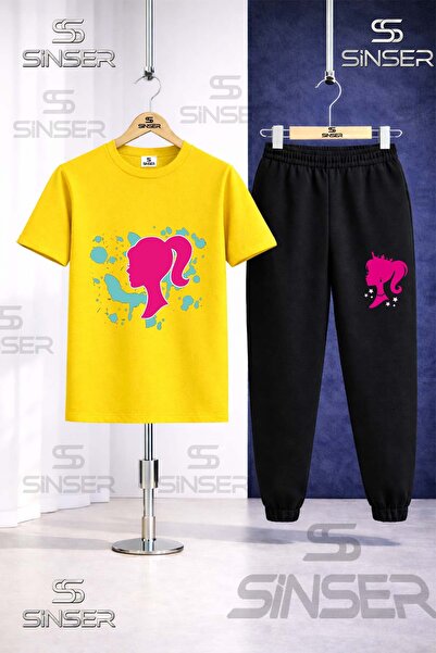 SS SİNSER Children's Brbia Head Turquoise Painted Printed T-Shirt Tracksuit Set