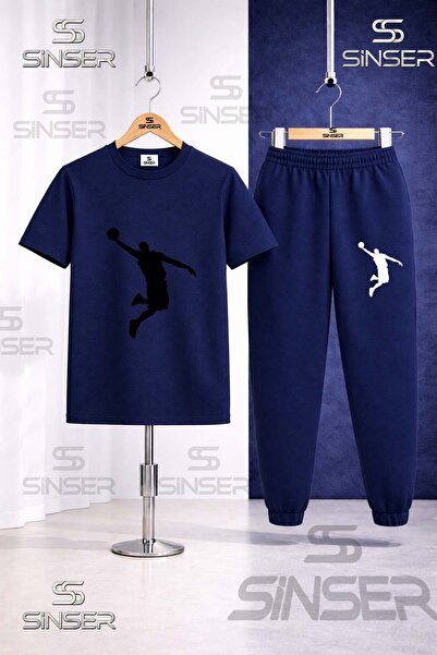 SS SİNSER Παιδικό Σετ Φόρμας BASKET ADAM ΜΑΥΡΟ με στάμπα και μπλουζάκι