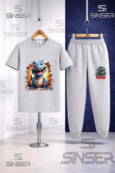 SS SİNSER Παιδικό σετ φόρμας με στάμπα DINOSAUR BLUE MAGARADAN CIKAN