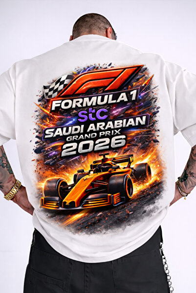 Unisex Jeddah GP 2026 Formula 1 Arka Baskılı Oversize Tişört %100 Pamuk Racing