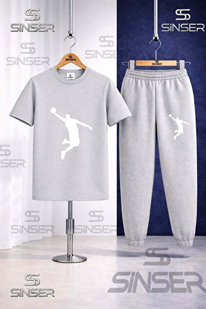 SS SİNSER Παιδικό Σετ Φόρμας με Μπλουζάκι με Στάμπα BASKET ADAM WHITE