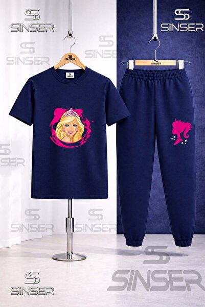 SS SİNSER Children's Brbia Head in the Pink Printed T-Shirt Tracksuit Set