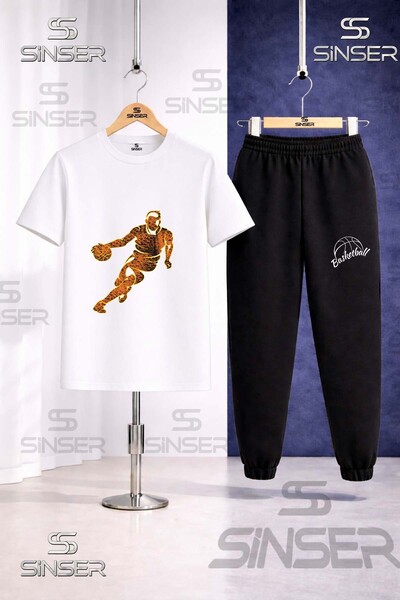 SS SİNSER Children's Basketball Player Flame Printed T-Shirt Tracksuit Set
