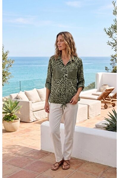 Butik Şans Women's Patterned Sequin Pocket Viscose Shirt Blouse