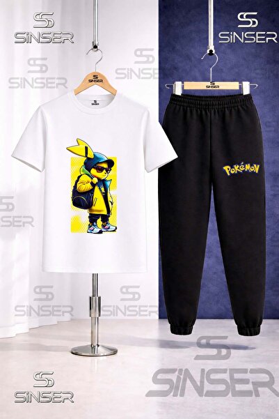 SS SİNSER Children's Pikhacu Cantali Sari Tvl Printed T-Shirt Sweatpants Set