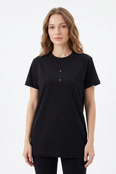 Missemramiss Βαμβακερό Κεντημένο Μπλουζάκι Τουνίκ 5360 Μαύρο