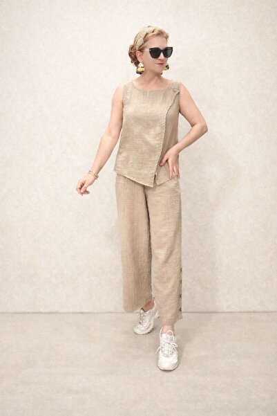 AGORATEKSTİL Γυναικείο Σετ Παντελόνι και Μπλούζα από Ύφασμα Μουσελίνας Νέας Σ...