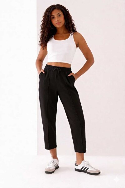 FEVİLLE Γυναικείο παντελόνι με ελαστική μέση, ύφασμα Modal, με ρίγες, μαλακή ...