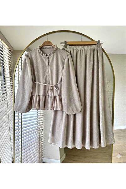 TrendParis Σετ Ζακέτα και Φούστα από Λύκρα με Φλοκ Σχέδιο