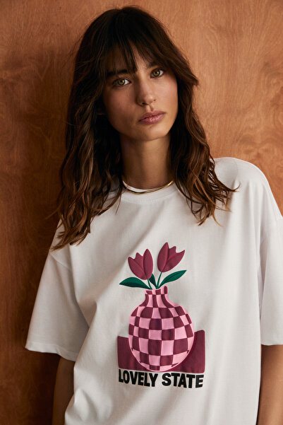 Sprine Women's 100% Cotton Printed Regular White T-Shirt with Soft Fabric