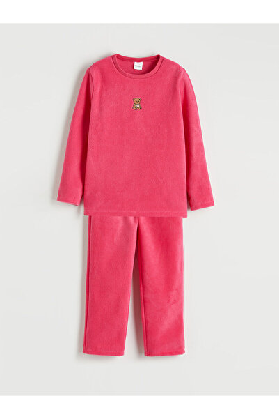 LC Waikiki Peak New Season Embroidery Detailed Fleece Girls' Pajama Set