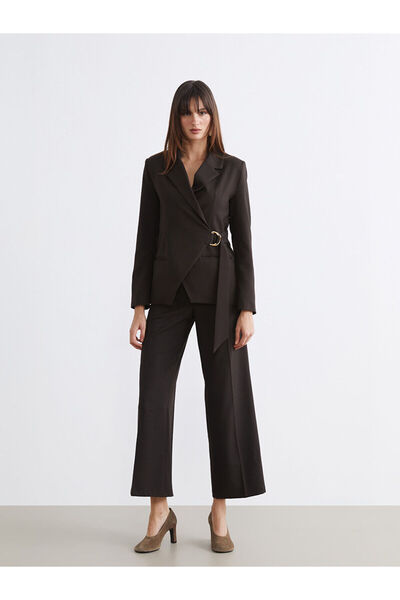 LC Waikiki Brown High Waist Wide Leg Women's Pleated Fabric Trousers