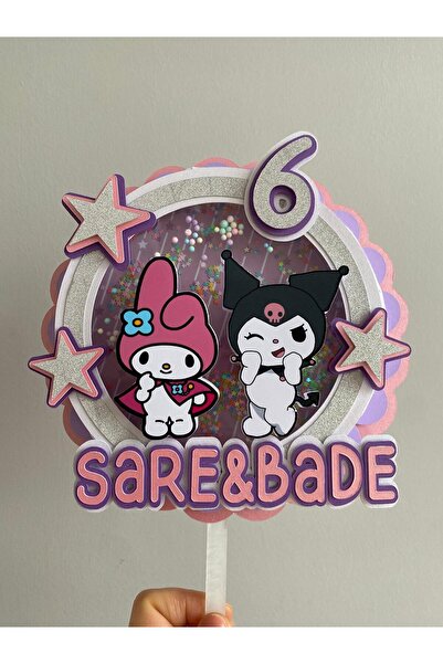nerisdesign Kuromi ve My Melody 3D Shaker Pasta Süsü - Kişiye Özel Katmanlı v...