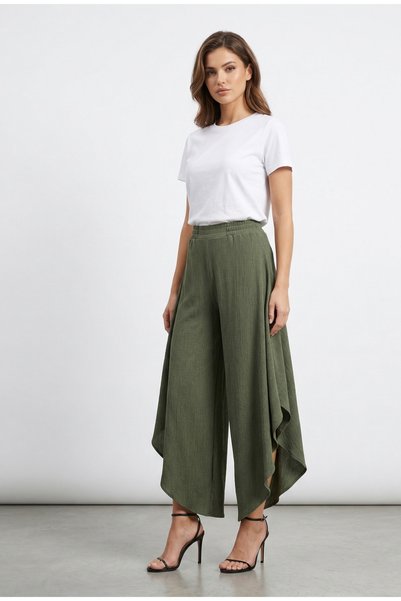 just wear zt High Waist Asymmetrical Cut Loose Pants Skirt Look