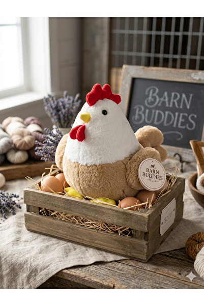 iz accessories 16 Barn Buddies Yumuşak Peluş Tavuk - Dekoratif ve Uyku Arkada...