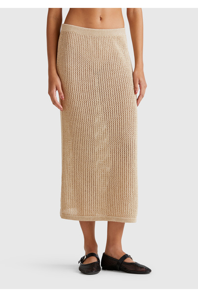 United Colors of Benetton Γυναικεία μακριά φούστα σε μπεζ χρώμα από βαμβακερό...