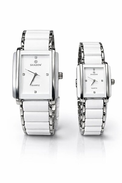 SHADOW Prestige Duo Couple Watch Set White Dial Rectangle Quartz Analog Watch...