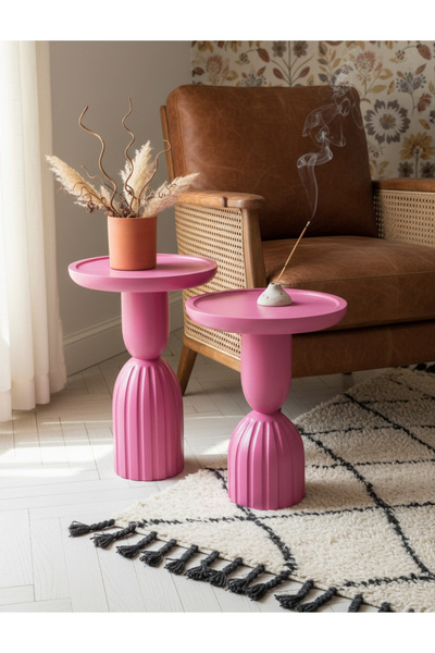 ASELYA HOME Doğal Ahşap 2’li Set Ananas Yan Sehpa Modern Fiskos Zigon Çiçeklik