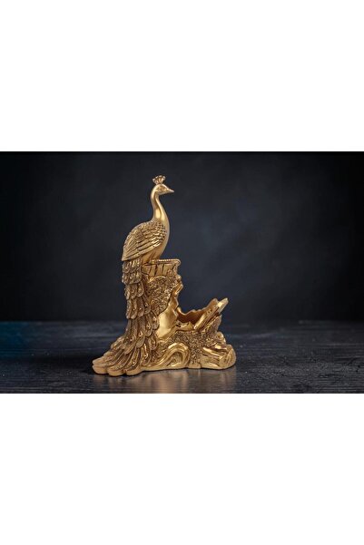 ELSELİFE Lüks Tavus Kuşu Şaraplık Biblo Gold Reçine Dekoratif Heykel Feng Shu...