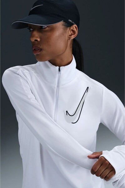 Nike Dri-Fit Swoosh Hz Mid Γυναικείο Λευκό Τοπ Προπόνησης με Φερμουάρ σε Μήκο...