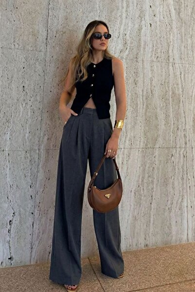 GENIUS STORE Γυναικείο παντελόνι με ψηλή μέση, πλισέ, φαρδιά μπατζάκια, Plazz...