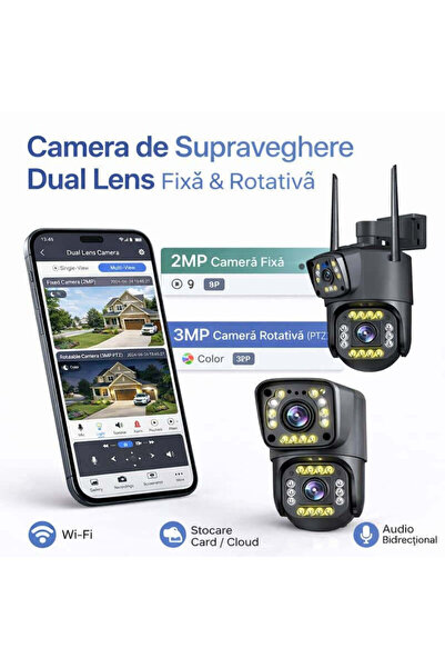 OEM Κάμερα παρακολούθησης διπλού φακού WiFi – Σταθερή + Περιστρεφόμενη, V380 ...
