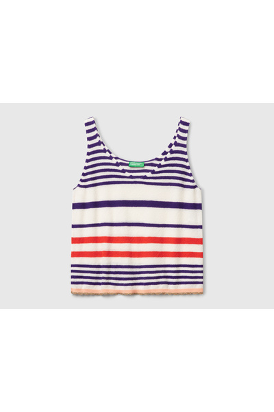 United Colors of Benetton Γυναικείο μωβ πλεκτό τοπ από 100% βαμβάκι με λαιμόκ...