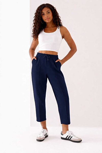 FEVİLLE Γυναικείο παντελόνι με ελαστική μέση, ύφασμα Modal, με ρίγες, μαλακή ...