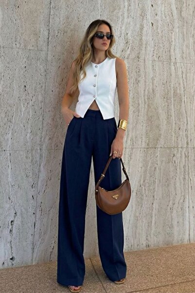 GENIUS STORE Γυναικείο παντελόνι με ψηλή μέση, πλισέ, φαρδιά μπατζάκια, Plazz...