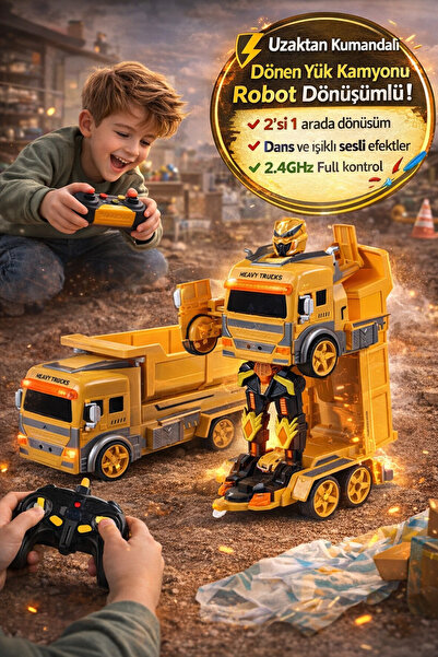 TOYFEST Şarjlı Uzaktan Kumandalı Dönüşen Robot Kamyon 2’si 1 Arada Işıklı Ses...