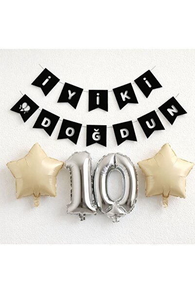 hobim42 İyi Ki Doğdun Doğum Günü Süsleme 10 Yaş Folyo Balon ve 2 Adet Yıldız